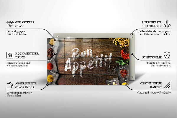 Chopping board glass Boards inscription Bon Appetit