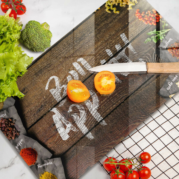Chopping board glass Boards inscription Bon Appetit