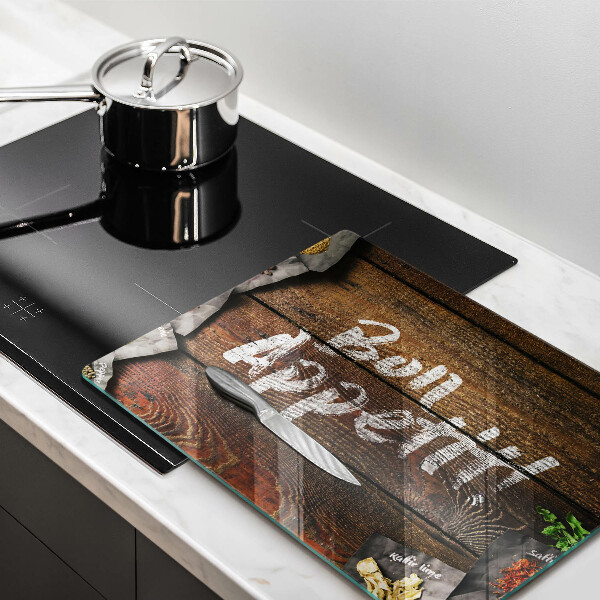Chopping board glass Boards inscription Bon Appetit
