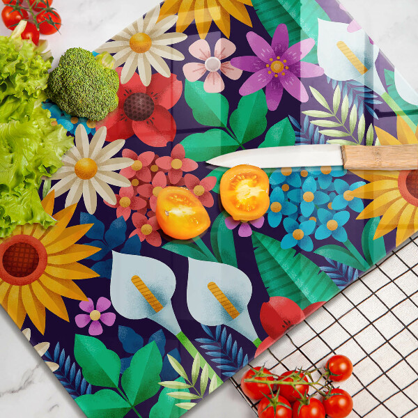 Chopping board glass Illustration meadow flowers