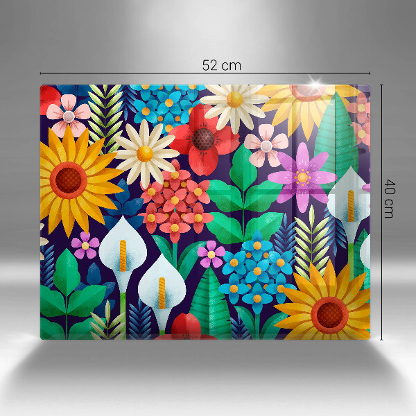 Chopping board glass Illustration meadow flowers