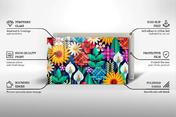 Chopping board glass Illustration meadow flowers