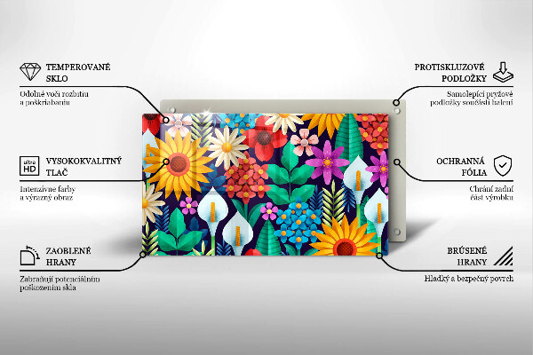 Chopping board glass Illustration meadow flowers