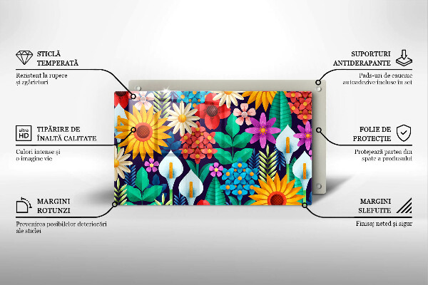 Chopping board glass Illustration meadow flowers