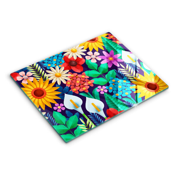 Chopping board glass Illustration meadow flowers