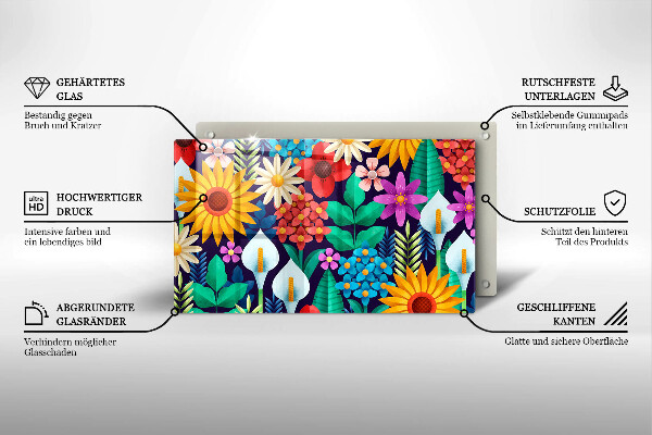 Chopping board glass Illustration meadow flowers