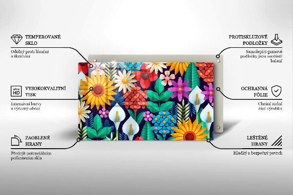 Chopping board glass Illustration meadow flowers