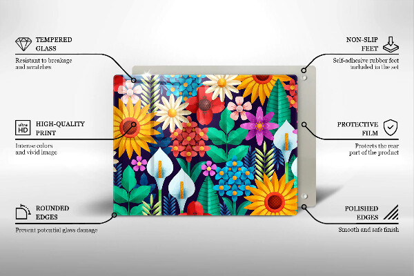 Chopping board glass Illustration meadow flowers