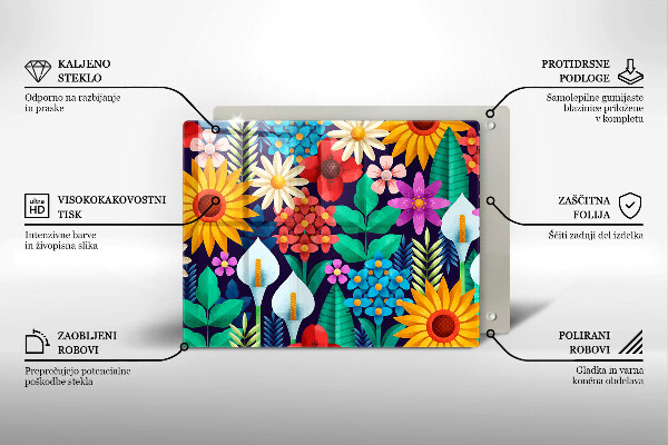 Chopping board glass Illustration meadow flowers