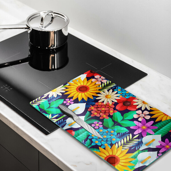 Chopping board glass Illustration meadow flowers