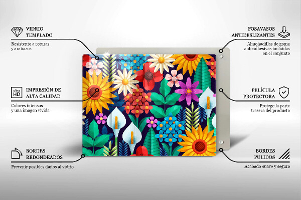 Chopping board glass Illustration meadow flowers