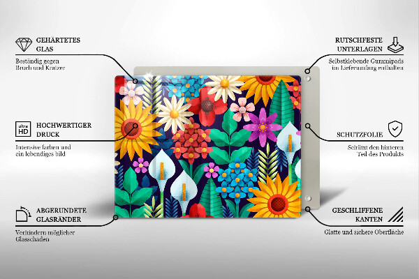 Chopping board glass Illustration meadow flowers