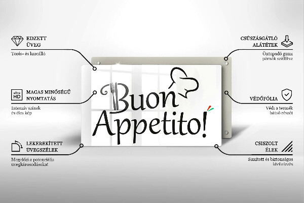 Chopping board glass The inscription Buon Appetito!