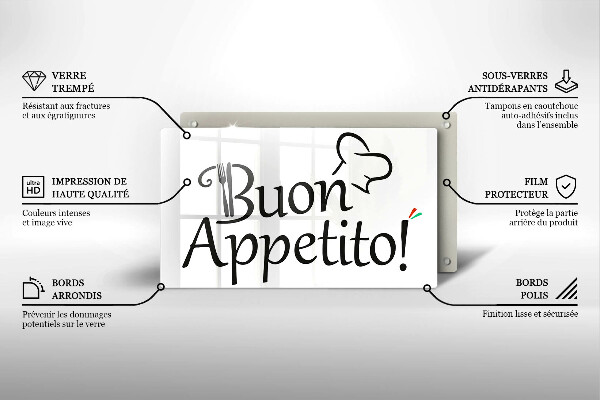 Chopping board glass The inscription Buon Appetito!