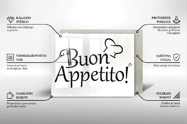 Chopping board glass The inscription Buon Appetito!