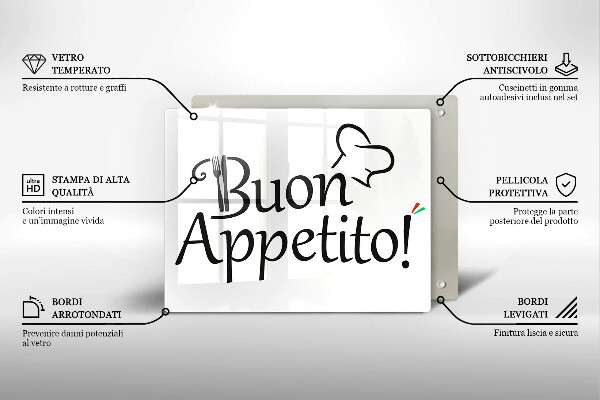 Chopping board glass The inscription Buon Appetito!