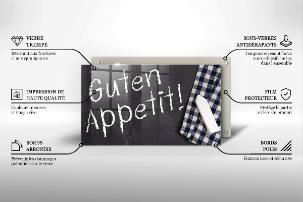 Chopping board glass The inscription GUTEN APPETIT!