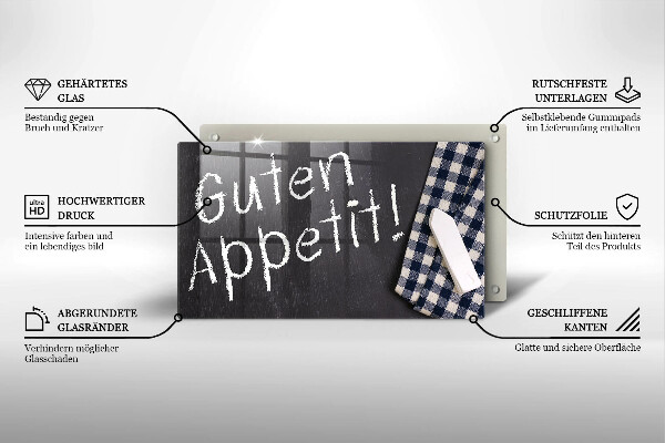 Chopping board glass The inscription GUTEN APPETIT!