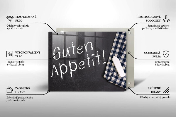 Chopping board glass The inscription GUTEN APPETIT!