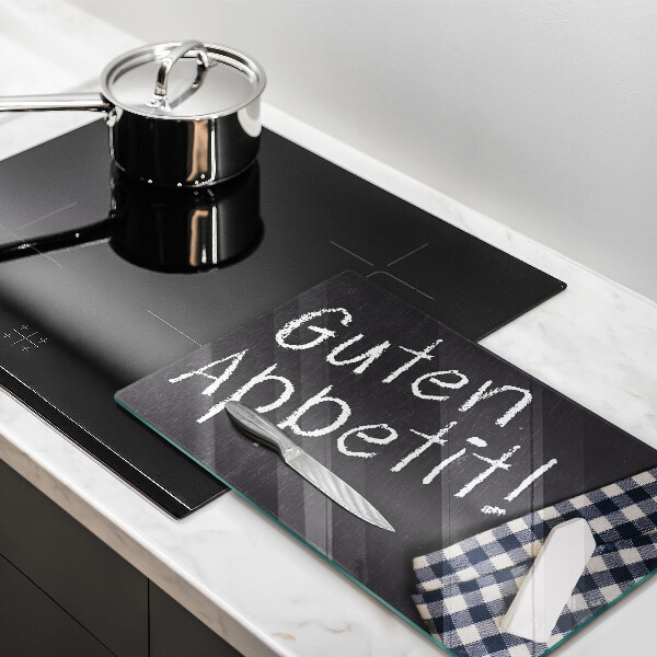 Chopping board glass The inscription GUTEN APPETIT!