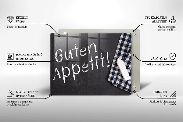 Chopping board glass The inscription GUTEN APPETIT!