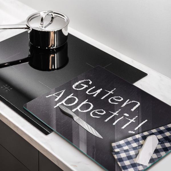 Chopping board glass The inscription GUTEN APPETIT!