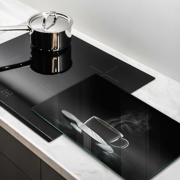 Chopping board Hot cup of coffee