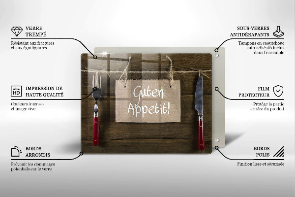 Chopping board glass GUTEN APETIT inscription boards