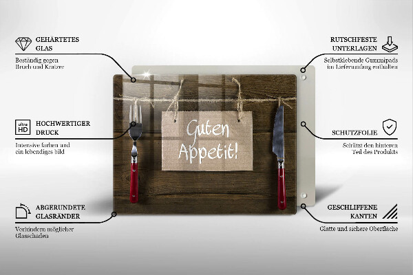 Chopping board glass GUTEN APETIT inscription boards