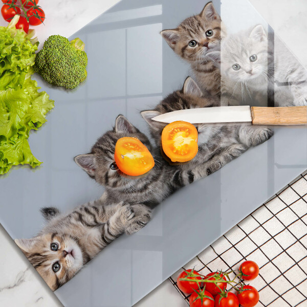 Chopping board glass Sweet small cats