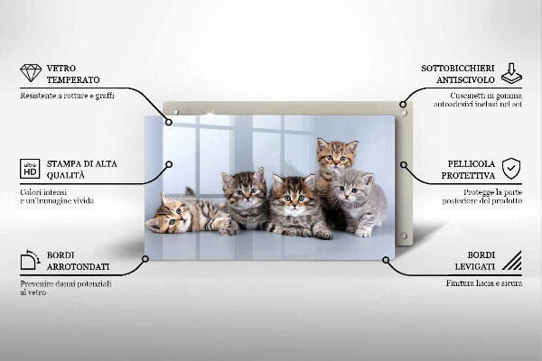 Chopping board glass Sweet small cats