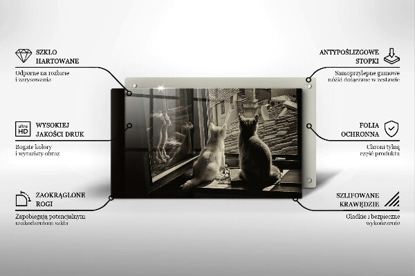 Chopping board glass Cats city and window