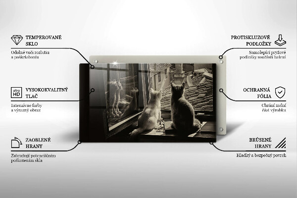 Chopping board glass Cats city and window