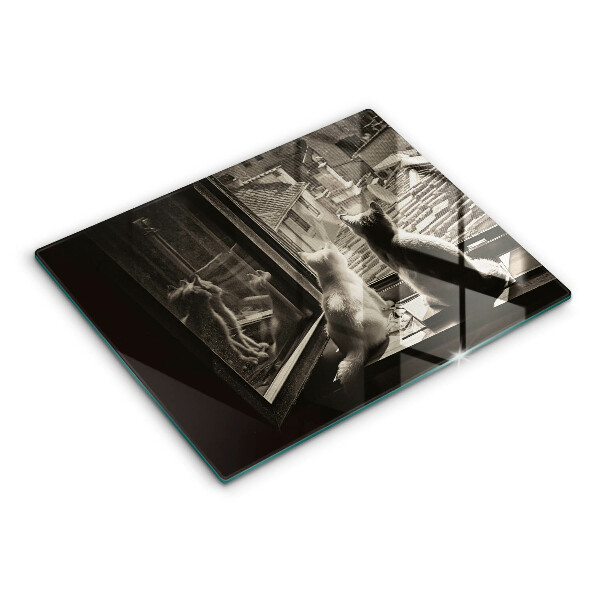 Chopping board glass Cats city and window