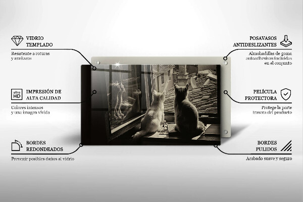 Chopping board glass Cats city and window