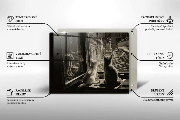 Chopping board glass Cats city and window