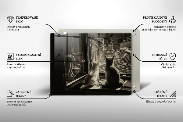 Chopping board glass Cats city and window