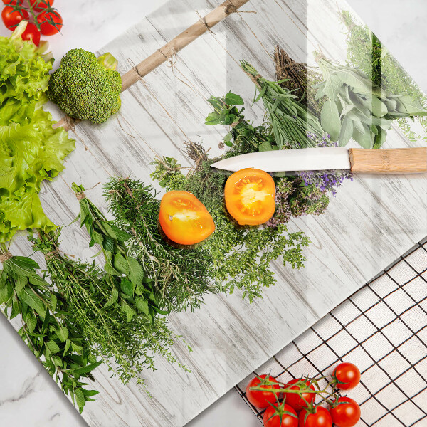 Chopping board glass Striped herbs and plants