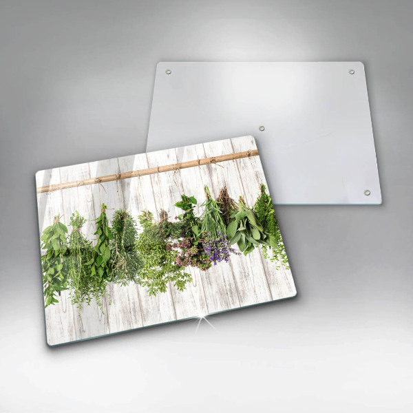 Chopping board glass Striped herbs and plants