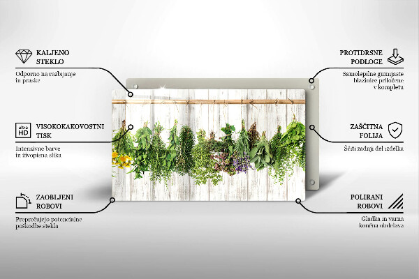 Chopping board glass Striped herbs and plants