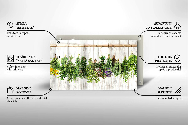 Chopping board glass Striped herbs and plants