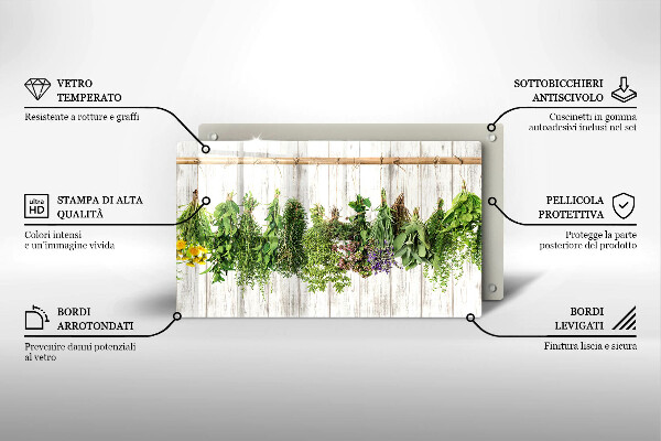 Chopping board glass Striped herbs and plants
