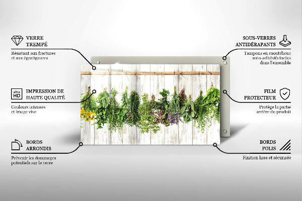 Chopping board glass Striped herbs and plants