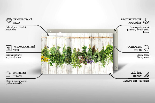 Chopping board glass Striped herbs and plants