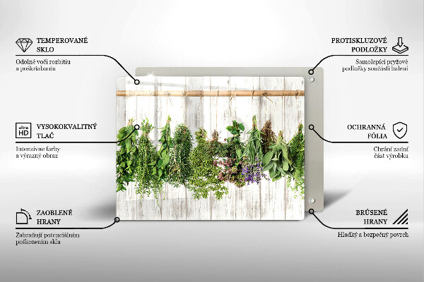 Chopping board glass Striped herbs and plants