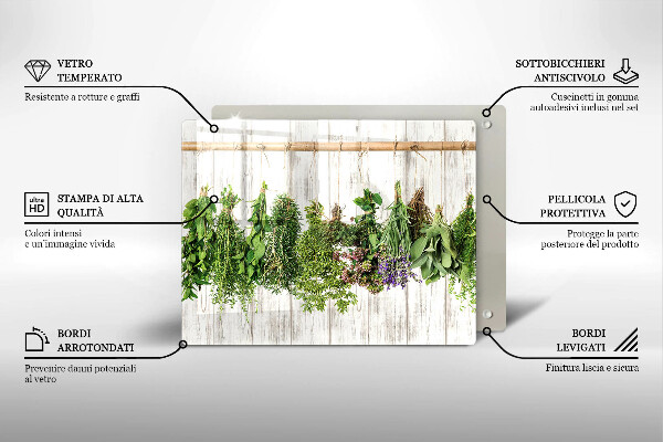 Chopping board glass Striped herbs and plants