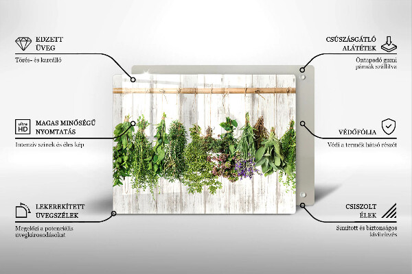 Chopping board glass Striped herbs and plants
