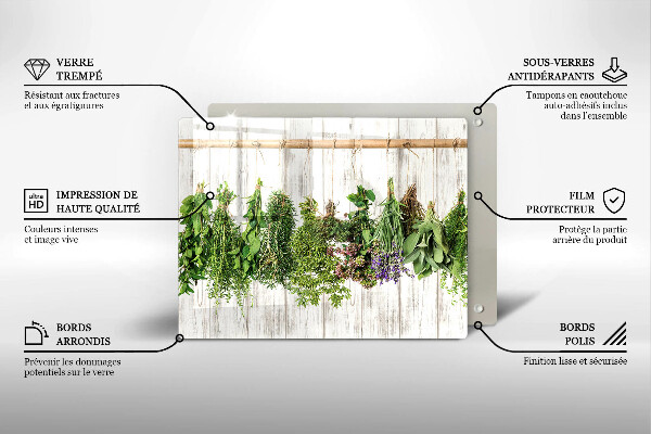 Chopping board glass Striped herbs and plants