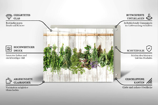 Chopping board glass Striped herbs and plants
