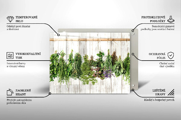 Chopping board glass Striped herbs and plants